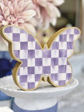 Hand Crafted Violet Check Wood Butterfly